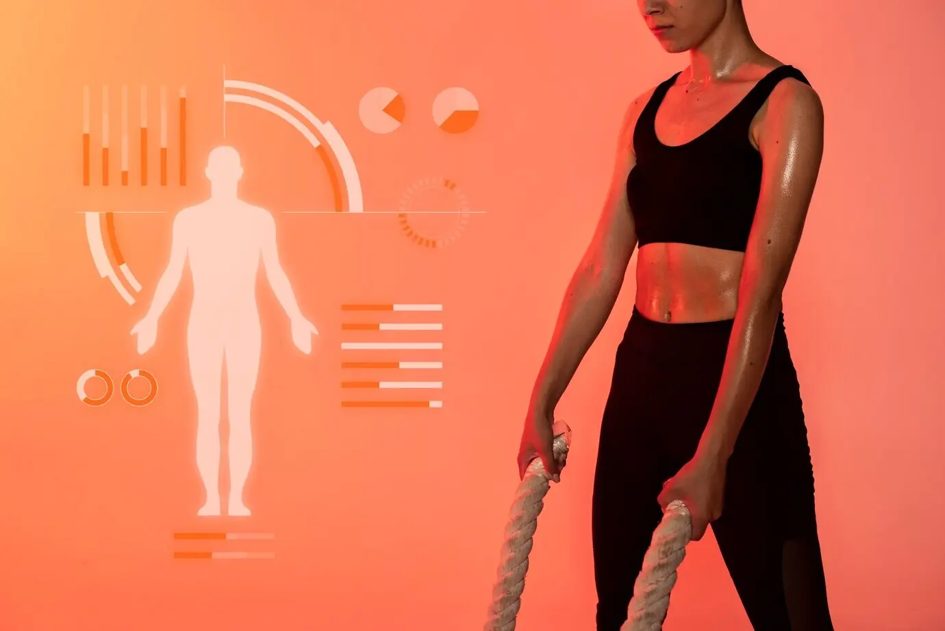 Вид сбоку женщины, занимающейся спортом, со статистикой.